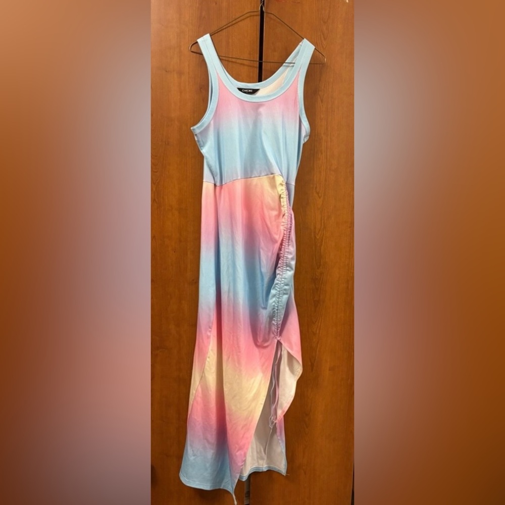 No Boundaries Gradient Ruched Dress – Pastel Blue/Pink/Yellow